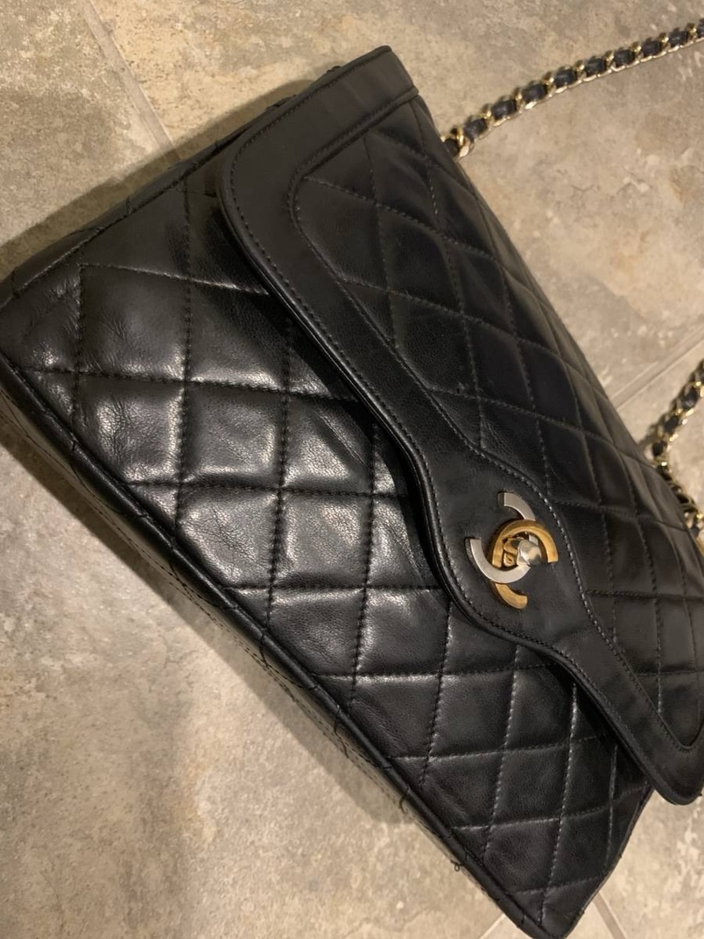 CHANEL Black Quilted Lambskin Shoulder Bag with Gold-Tone Hardware